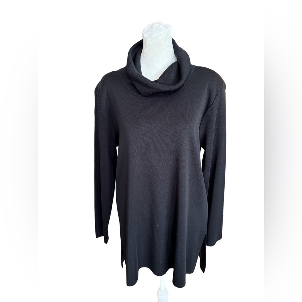 Misook Size M black turtleneck top cowl neck funnel neck wardrobe staple neutral
